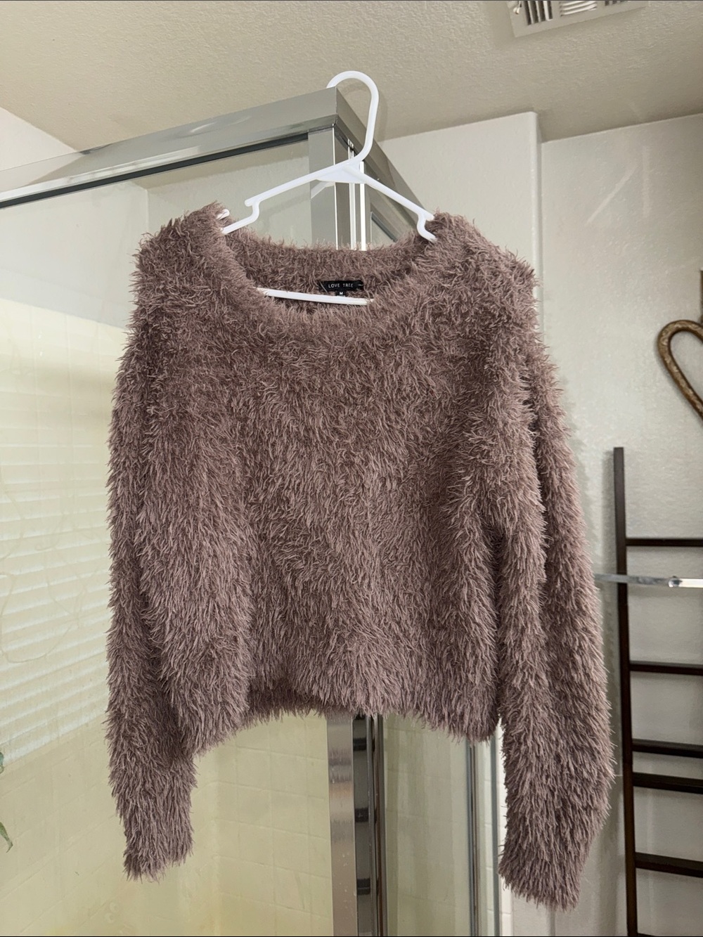 Love Tree Fuzzy Crop Sweater - Taupe Brown